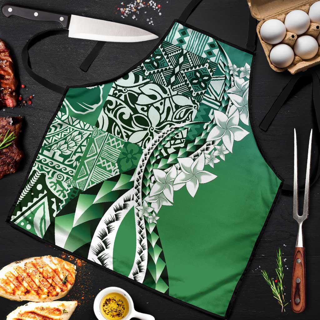 Aloha Vintage Plumeria Hawaiian Tapa Pattern Apron Green Hawaiian Tapa Pattern LT9 Green - Polynesian Pride