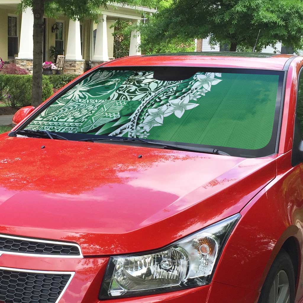 Aloha Vintage Plumeria Hawaiian Tapa Pattern Auto Sun Shade Green Hawaiian Tapa Pattern - Polynesian Pride