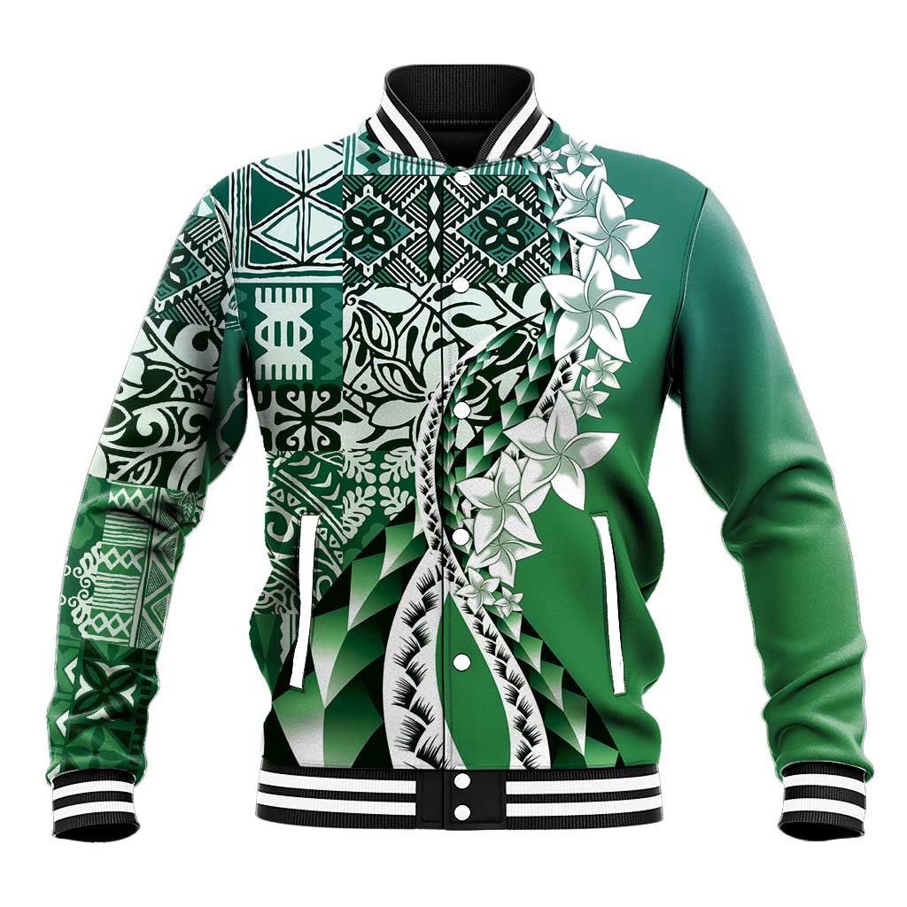 Aloha Vintage Plumeria Hawaiian Tapa Pattern Baseball Jacket Green Hawaiian Tapa Pattern LT9 Unisex Green - Polynesian Pride