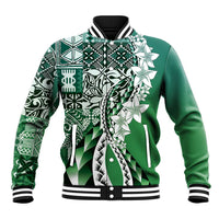 Aloha Vintage Plumeria Hawaiian Tapa Pattern Baseball Jacket Green Hawaiian Tapa Pattern LT9 Unisex Green - Polynesian Pride