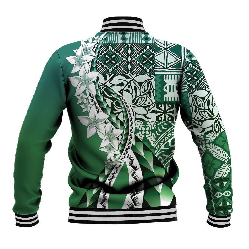 Aloha Vintage Plumeria Hawaiian Tapa Pattern Baseball Jacket Green Hawaiian Tapa Pattern LT9 - Polynesian Pride
