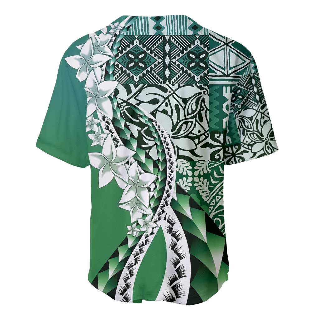 Aloha Vintage Plumeria Hawaiian Tapa Pattern Baseball Jersey Green Hawaiian Tapa Pattern - Polynesian Pride