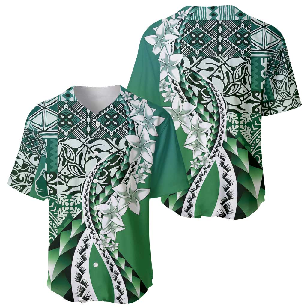 Aloha Vintage Plumeria Hawaiian Tapa Pattern Baseball Jersey Green Hawaiian Tapa Pattern - Polynesian Pride