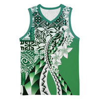 Aloha Vintage Plumeria Hawaiian Tapa Pattern Basketball Jersey Green Hawaiian Tapa Pattern LT9 Unisex Green - Polynesian Pride