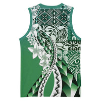 Aloha Vintage Plumeria Hawaiian Tapa Pattern Basketball Jersey Green Hawaiian Tapa Pattern LT9 - Polynesian Pride