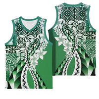 Aloha Vintage Plumeria Hawaiian Tapa Pattern Basketball Jersey Green Hawaiian Tapa Pattern LT9 - Polynesian Pride