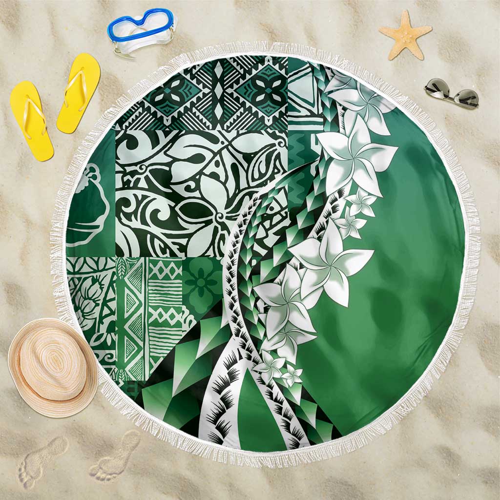 Aloha Vintage Plumeria Hawaiian Tapa Pattern Beach Blanket Green Hawaiian Tapa Pattern LT9 One Size 150cm Green - Polynesian Pride