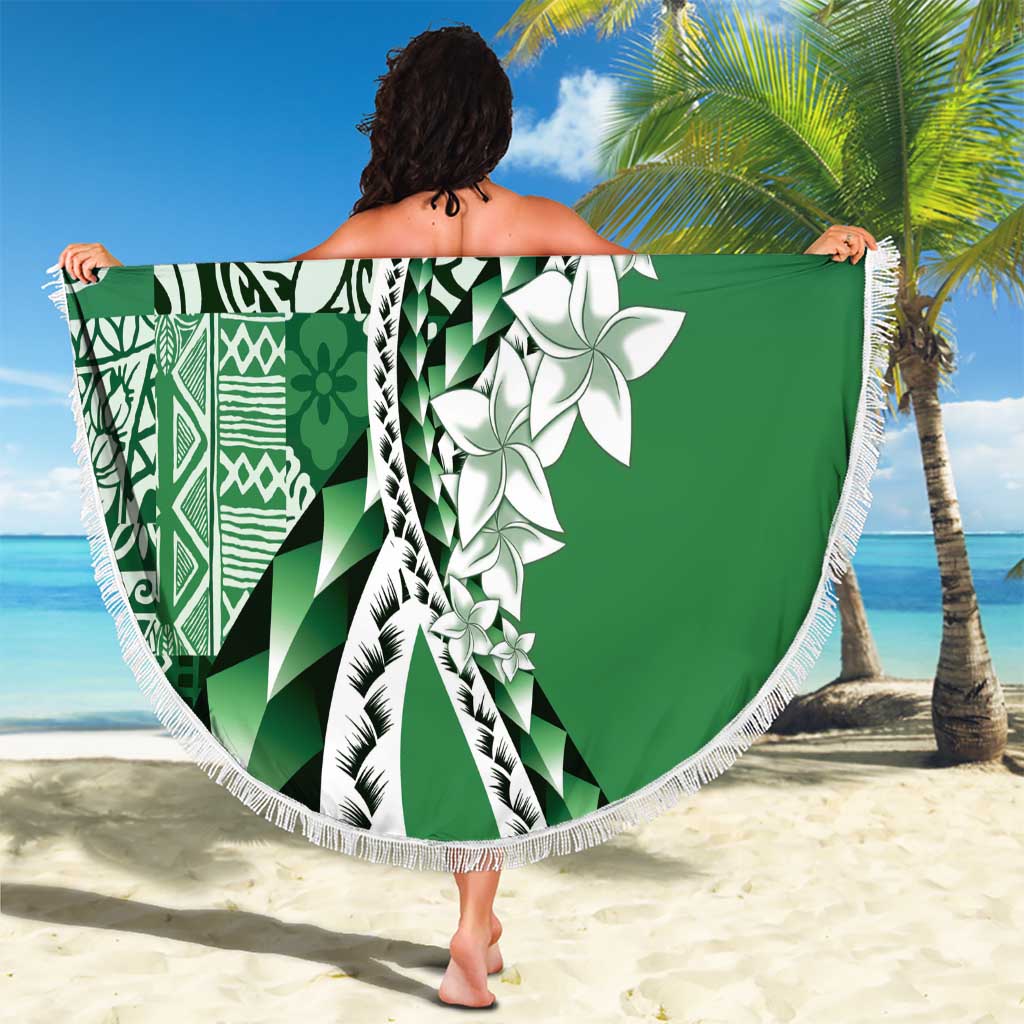 Aloha Vintage Plumeria Hawaiian Tapa Pattern Beach Blanket Green Hawaiian Tapa Pattern LT9 - Polynesian Pride