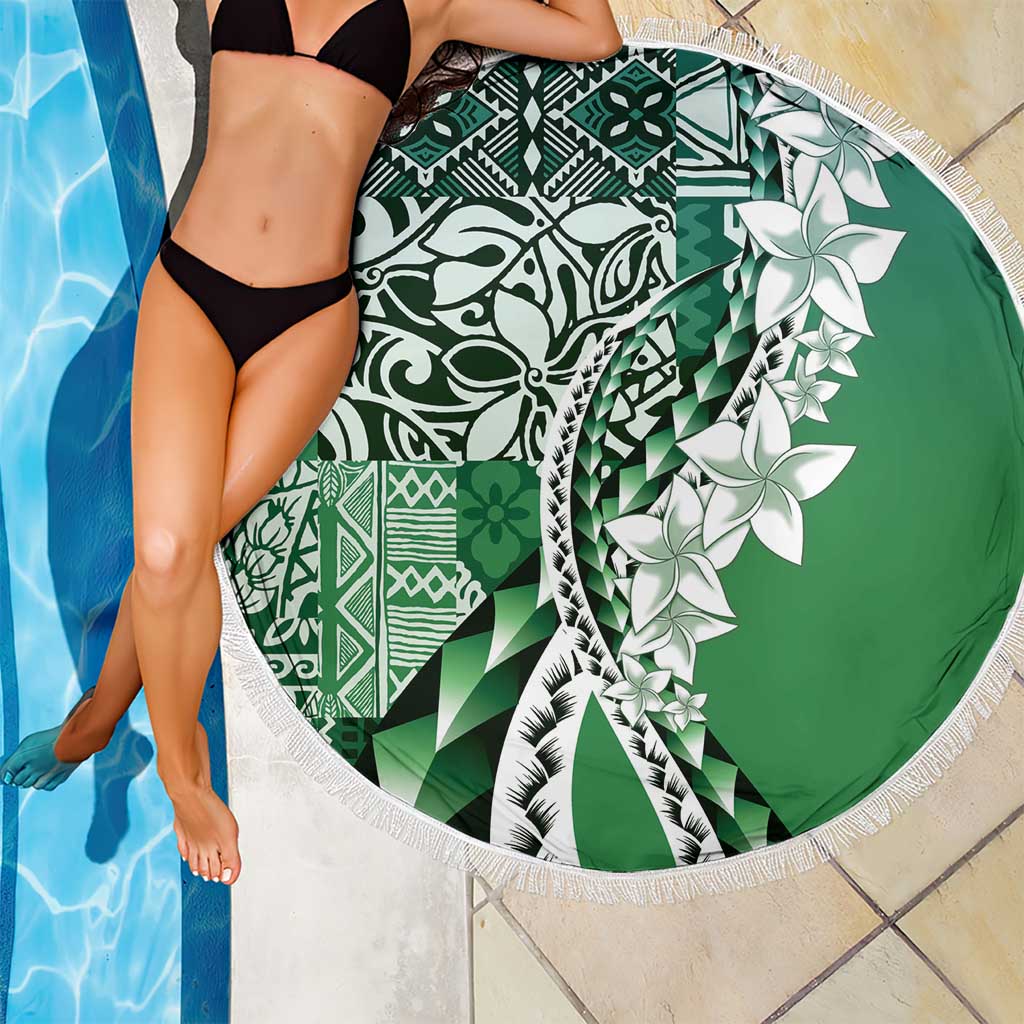 Aloha Vintage Plumeria Hawaiian Tapa Pattern Beach Blanket Green Hawaiian Tapa Pattern LT9 - Polynesian Pride