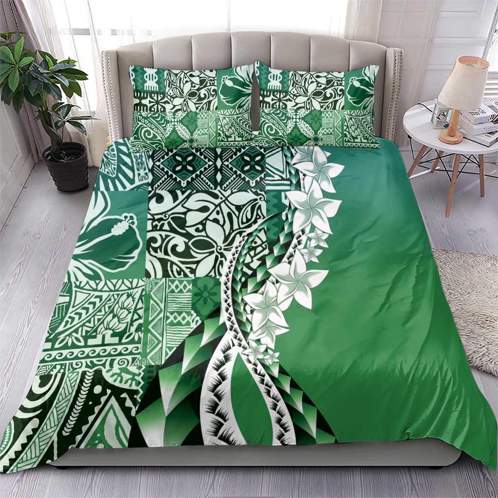 Aloha Vintage Plumeria Hawaiian Tapa Pattern Bedding Set Green Hawaiian Tapa Pattern - Polynesian Pride