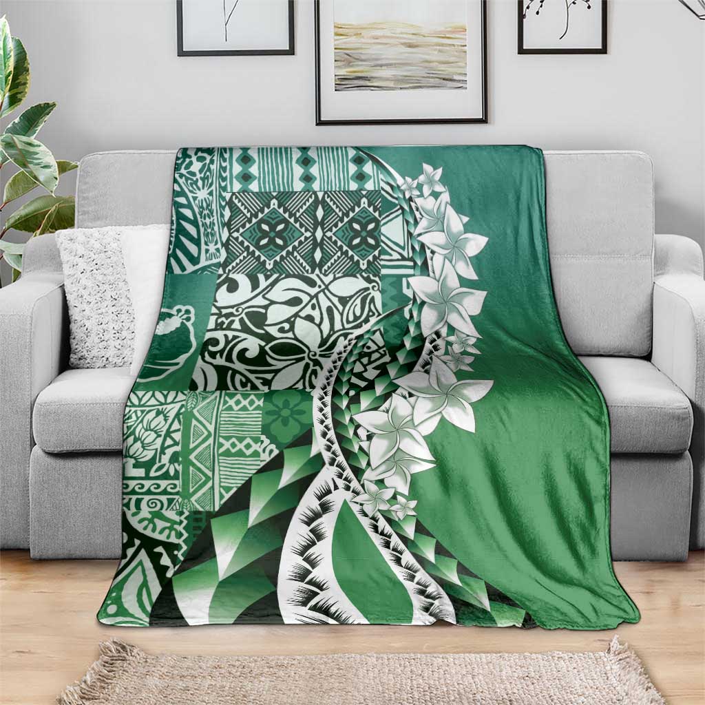 Aloha Vintage Plumeria Hawaiian Tapa Pattern Blanket Green Hawaiian Tapa Pattern - Polynesian Pride