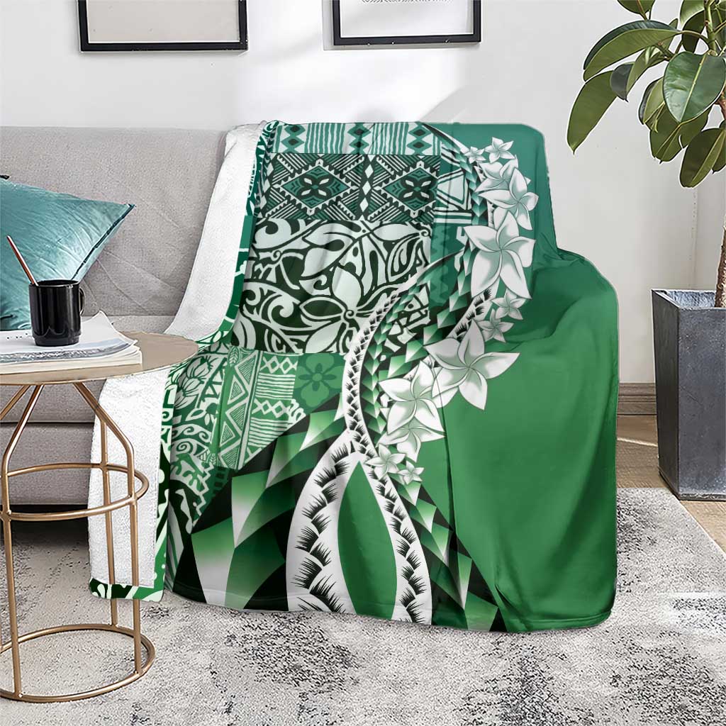 Aloha Vintage Plumeria Hawaiian Tapa Pattern Blanket Green Hawaiian Tapa Pattern - Polynesian Pride