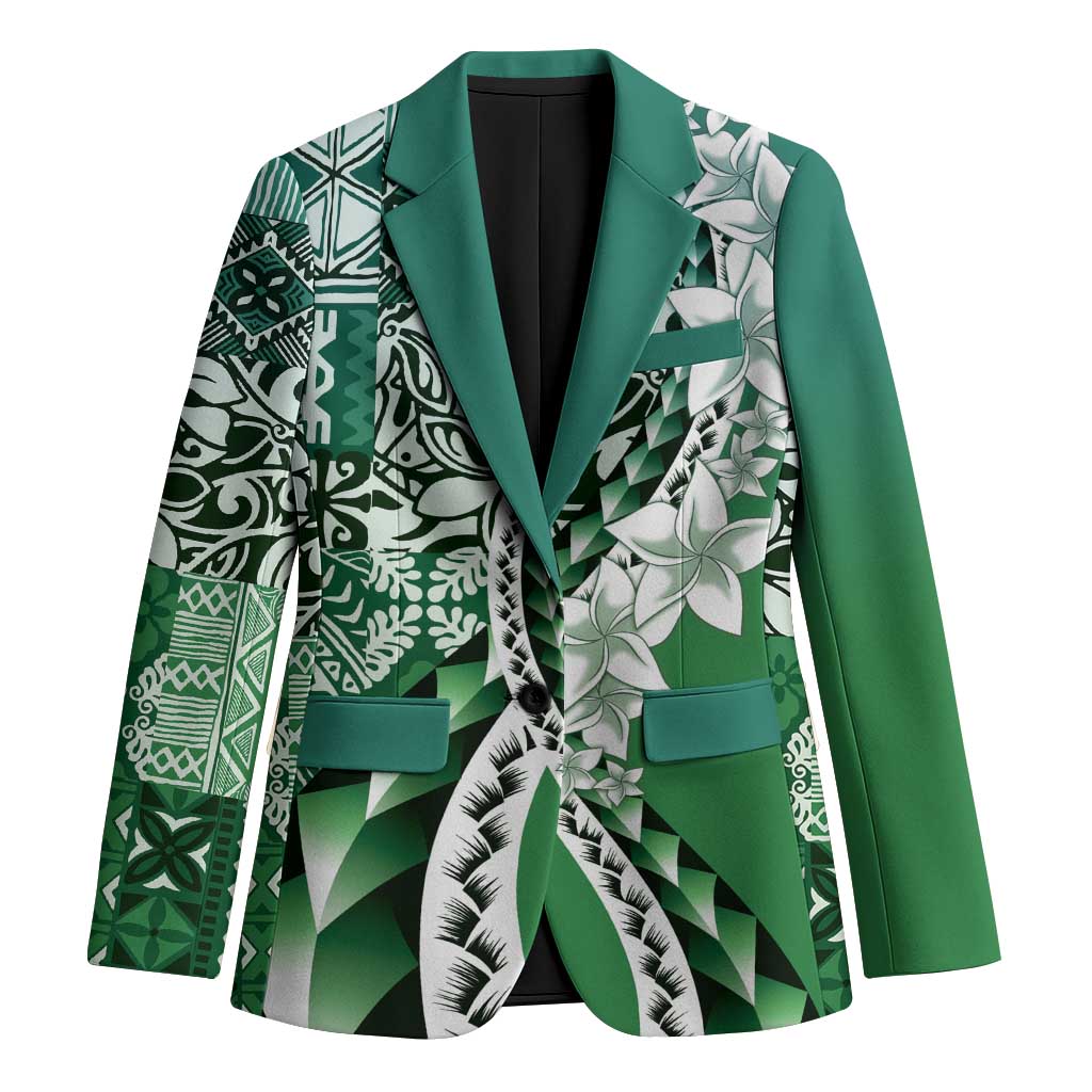 Aloha Vintage Plumeria Hawaiian Tapa Pattern Blazer Green Hawaiian Tapa Pattern LT9 Unisex Green - Polynesian Pride