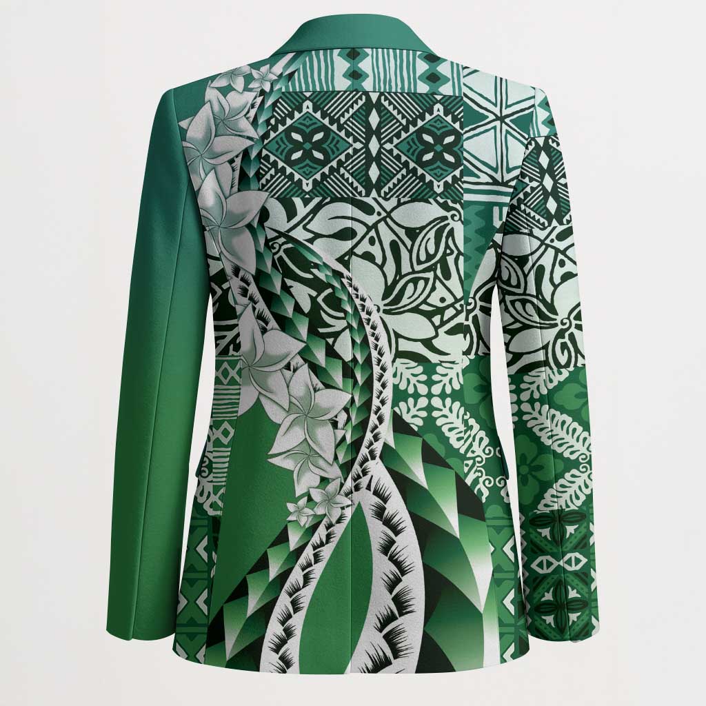 Aloha Vintage Plumeria Hawaiian Tapa Pattern Blazer Green Hawaiian Tapa Pattern LT9 - Polynesian Pride
