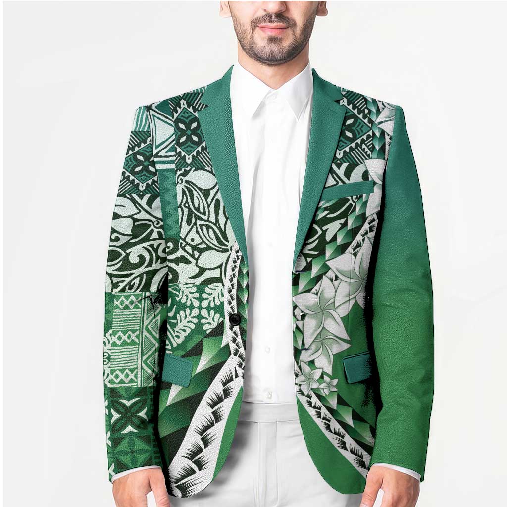 Aloha Vintage Plumeria Hawaiian Tapa Pattern Blazer Green Hawaiian Tapa Pattern LT9 - Polynesian Pride