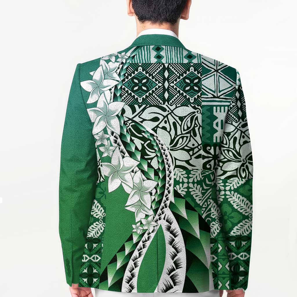 Aloha Vintage Plumeria Hawaiian Tapa Pattern Blazer Green Hawaiian Tapa Pattern LT9 - Polynesian Pride