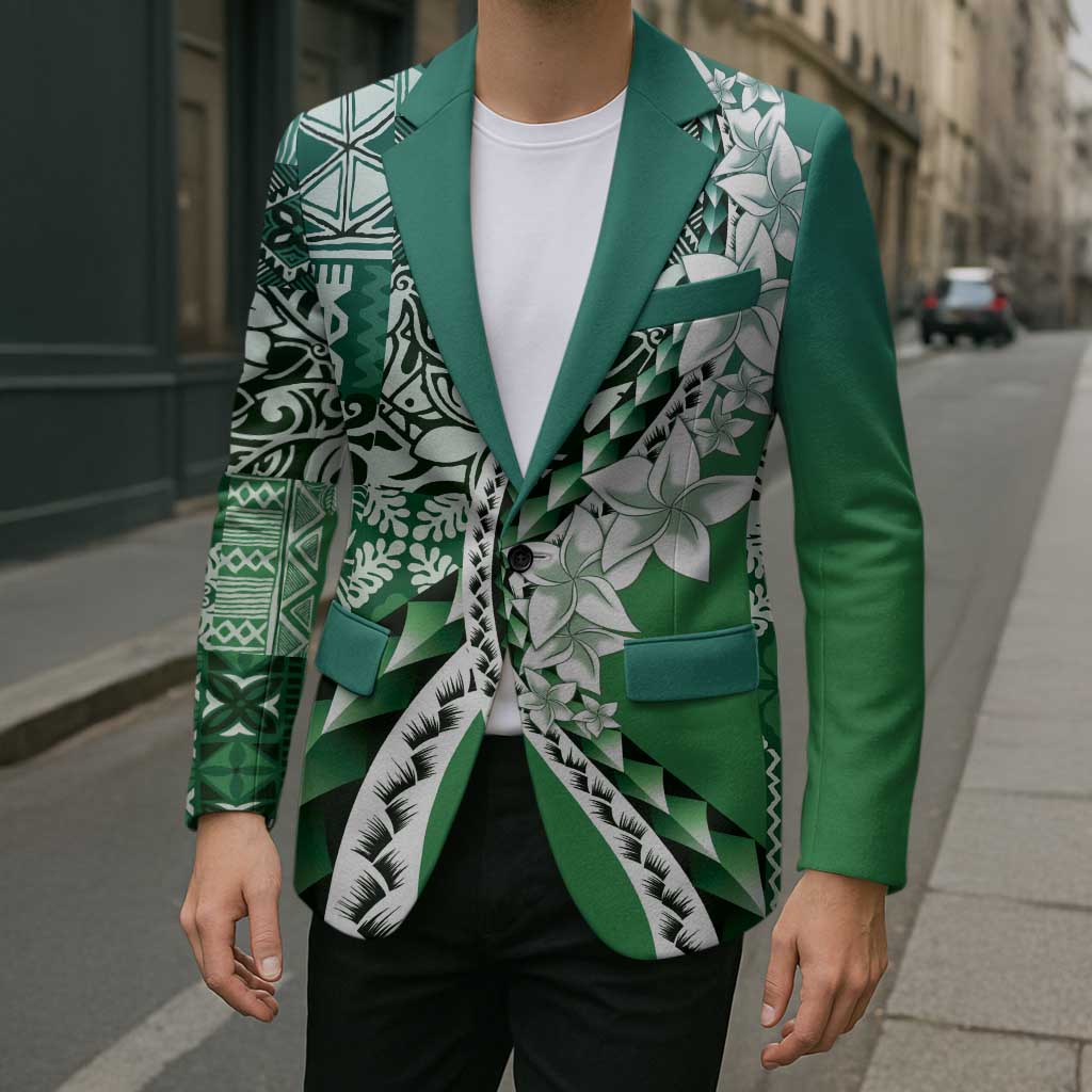 Aloha Vintage Plumeria Hawaiian Tapa Pattern Blazer Green Hawaiian Tapa Pattern LT9 - Polynesian Pride