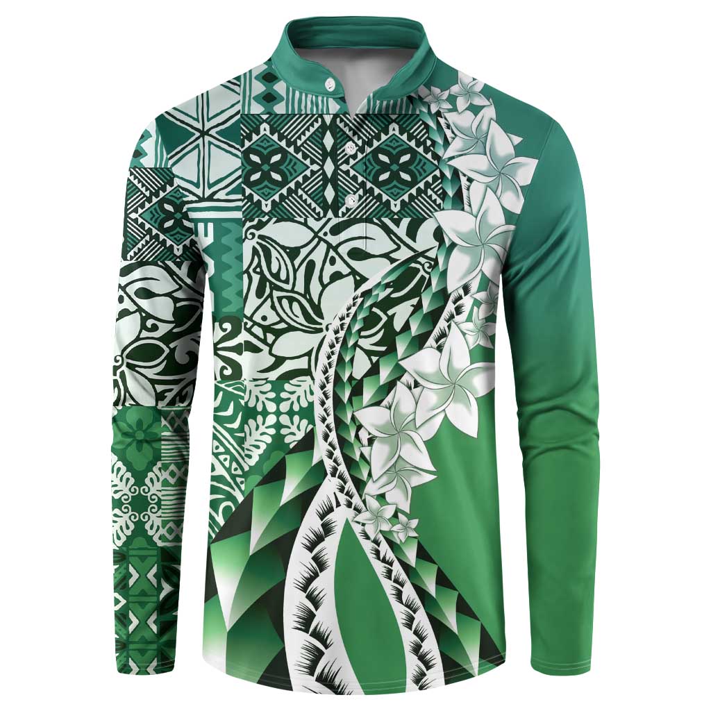 Aloha Vintage Plumeria Hawaiian Tapa Pattern Button Sweatshirt Green Hawaiian Tapa Pattern LT9 Green - Polynesian Pride