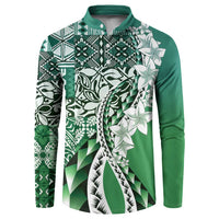 Aloha Vintage Plumeria Hawaiian Tapa Pattern Button Sweatshirt Green Hawaiian Tapa Pattern LT9 Green - Polynesian Pride