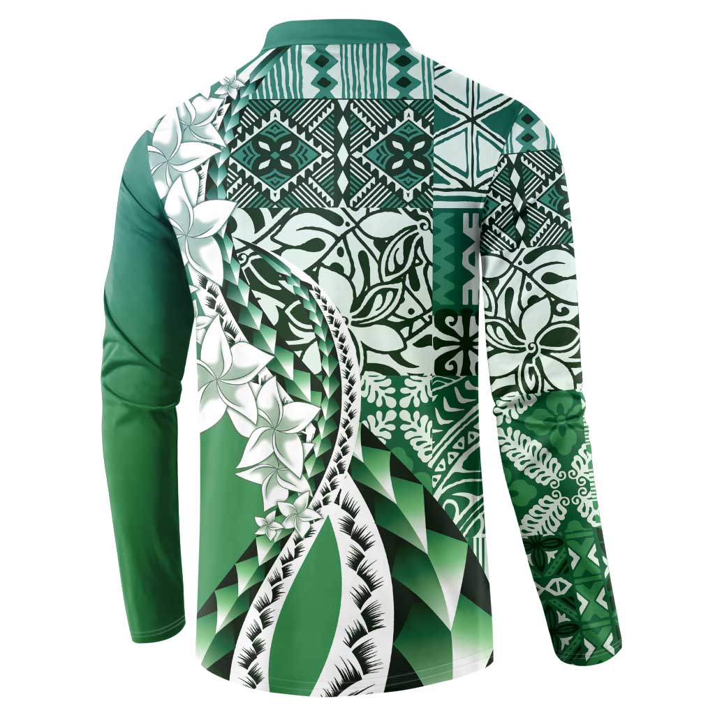 Aloha Vintage Plumeria Hawaiian Tapa Pattern Button Sweatshirt Green Hawaiian Tapa Pattern LT9 - Polynesian Pride