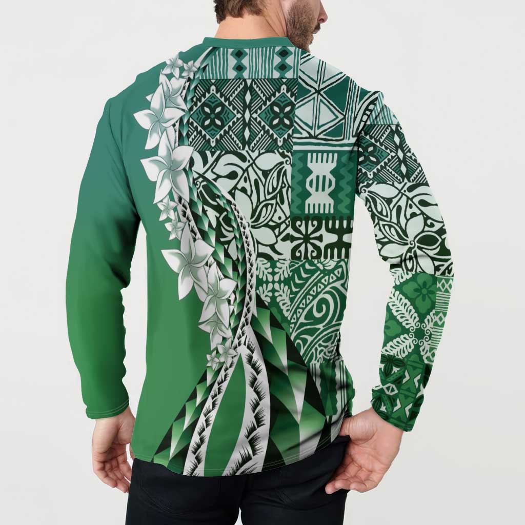 Aloha Vintage Plumeria Hawaiian Tapa Pattern Button Sweatshirt Green Hawaiian Tapa Pattern LT9 - Polynesian Pride