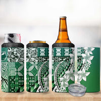 Aloha Vintage Plumeria Hawaiian Tapa Pattern 4 in 1 Can Cooler Tumbler Green Hawaiian Tapa Pattern - Polynesian Pride