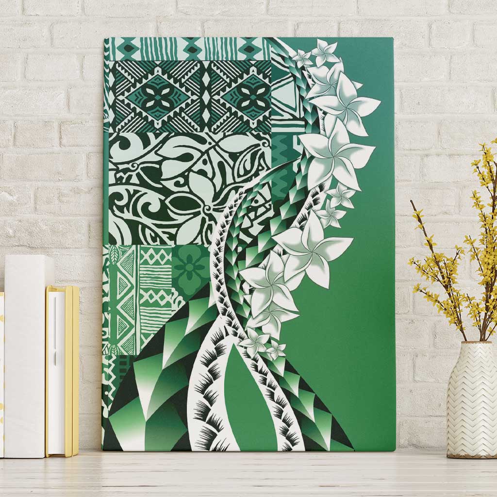 Aloha Vintage Plumeria Hawaiian Tapa Pattern Canvas Wall Art Green Hawaiian Tapa Pattern LT9 Without Frame Green - Polynesian Pride