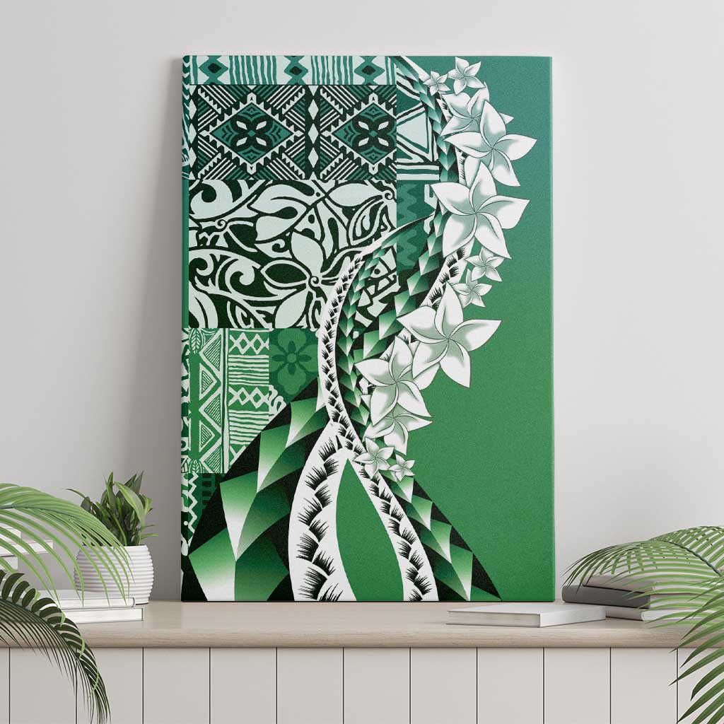 Aloha Vintage Plumeria Hawaiian Tapa Pattern Canvas Wall Art Green Hawaiian Tapa Pattern LT9 - Polynesian Pride