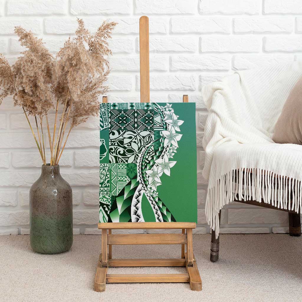 Aloha Vintage Plumeria Hawaiian Tapa Pattern Canvas Wall Art Green Hawaiian Tapa Pattern LT9 - Polynesian Pride