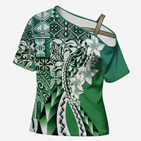 Aloha Vintage Plumeria Hawaiian Tapa Pattern Cross Shoulder Shirt Green Hawaiian Tapa Pattern LT9 Female Green - Polynesian Pride