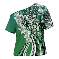 Aloha Vintage Plumeria Hawaiian Tapa Pattern Cross Shoulder Shirt Green Hawaiian Tapa Pattern LT9 - Polynesian Pride