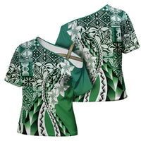 Aloha Vintage Plumeria Hawaiian Tapa Pattern Cross Shoulder Shirt Green Hawaiian Tapa Pattern LT9 - Polynesian Pride