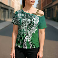 Aloha Vintage Plumeria Hawaiian Tapa Pattern Cross Shoulder Shirt Green Hawaiian Tapa Pattern LT9 - Polynesian Pride