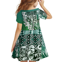 Aloha Vintage Plumeria Hawaiian Tapa Pattern Family Matching Long Sleeve Bodycon Dress and Hawaiian Shirt Green Hawaiian Tapa Pattern - Polynesian Pride