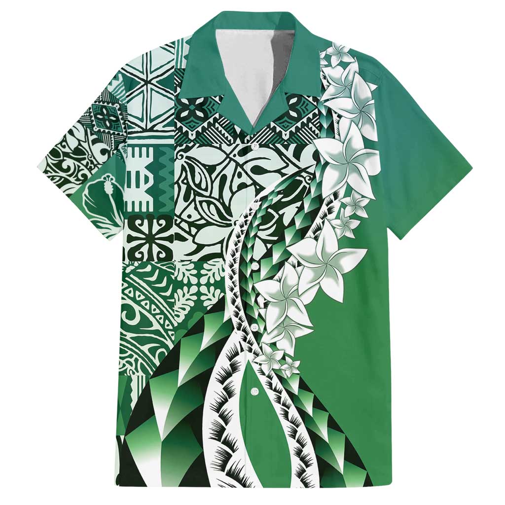 Aloha Vintage Plumeria Hawaiian Tapa Pattern Family Matching Long Sleeve Bodycon Dress and Hawaiian Shirt Green Hawaiian Tapa Pattern - Polynesian Pride
