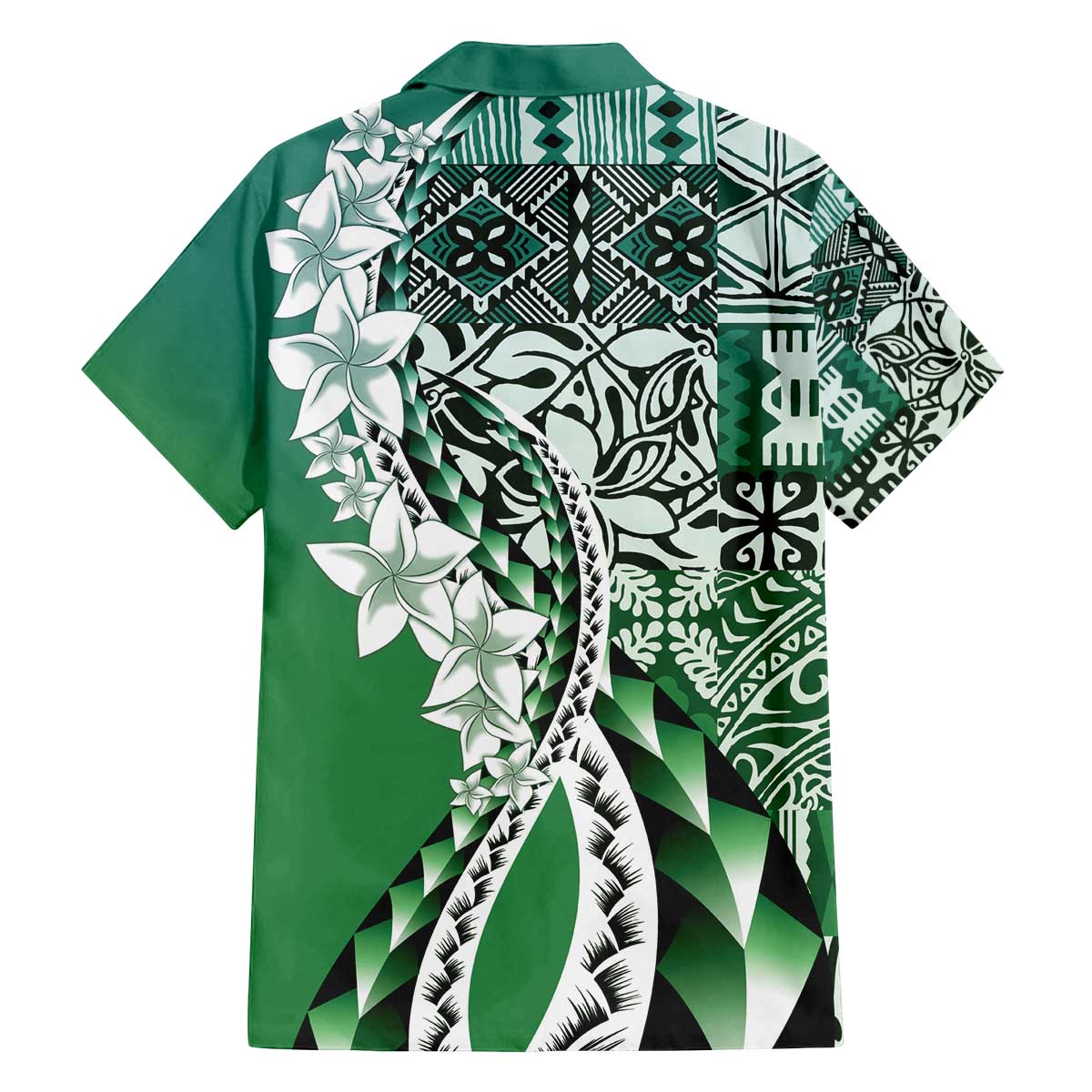 Aloha Vintage Plumeria Hawaiian Tapa Pattern Family Matching Off The Shoulder Long Sleeve Dress and Hawaiian Shirt Green Hawaiian Tapa Pattern - Polynesian Pride