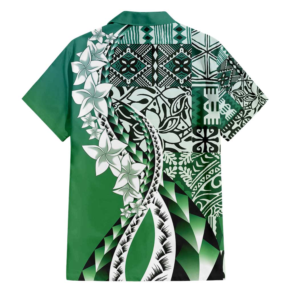 Aloha Vintage Plumeria Hawaiian Tapa Pattern Family Matching Off Shoulder Maxi Dress and Hawaiian Shirt Green Hawaiian Tapa Pattern - Polynesian Pride