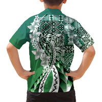 Aloha Vintage Plumeria Hawaiian Tapa Pattern Family Matching Puletasi and Hawaiian Shirt Green Hawaiian Tapa Pattern - Polynesian Pride