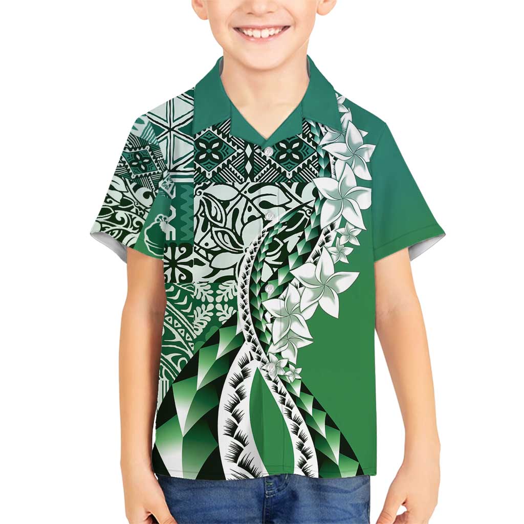 Aloha Vintage Plumeria Hawaiian Tapa Pattern Family Matching Puletasi and Hawaiian Shirt Green Hawaiian Tapa Pattern - Polynesian Pride