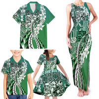 Aloha Vintage Plumeria Hawaiian Tapa Pattern Family Matching Tank Maxi Dress and Hawaiian Shirt Green Hawaiian Tapa Pattern - Polynesian Pride