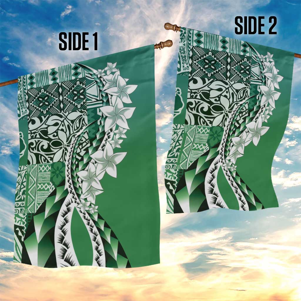 Aloha Vintage Plumeria Hawaiian Tapa Pattern Garden Flag Green Hawaiian Tapa Pattern - Polynesian Pride
