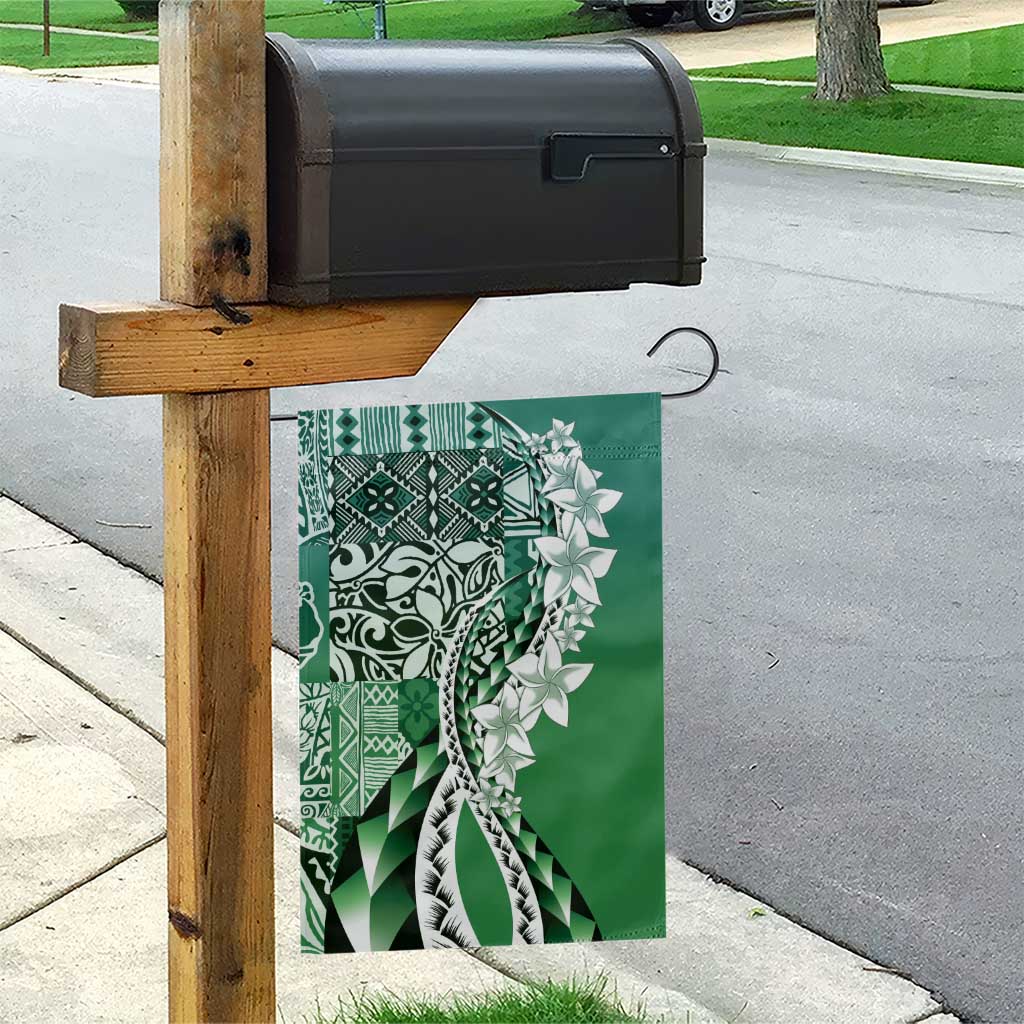 Aloha Vintage Plumeria Hawaiian Tapa Pattern Garden Flag Green Hawaiian Tapa Pattern - Polynesian Pride