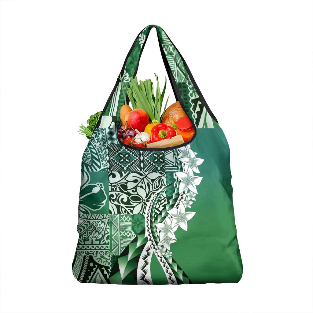 Aloha Vintage Plumeria Hawaiian Tapa Pattern Grocery Bag Green Hawaiian Tapa Pattern - Polynesian Pride