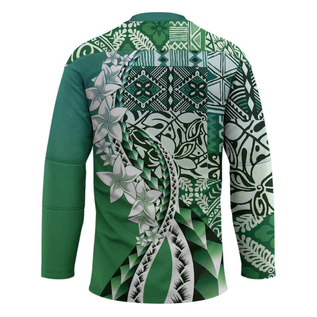 Aloha Vintage Plumeria Hawaiian Tapa Pattern Hockey Jersey Green Hawaiian Tapa Pattern LT9 - Polynesian Pride
