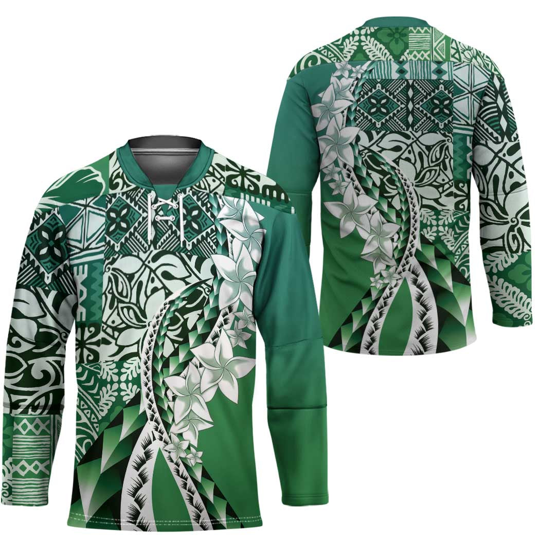 Aloha Vintage Plumeria Hawaiian Tapa Pattern Hockey Jersey Green Hawaiian Tapa Pattern LT9 - Polynesian Pride