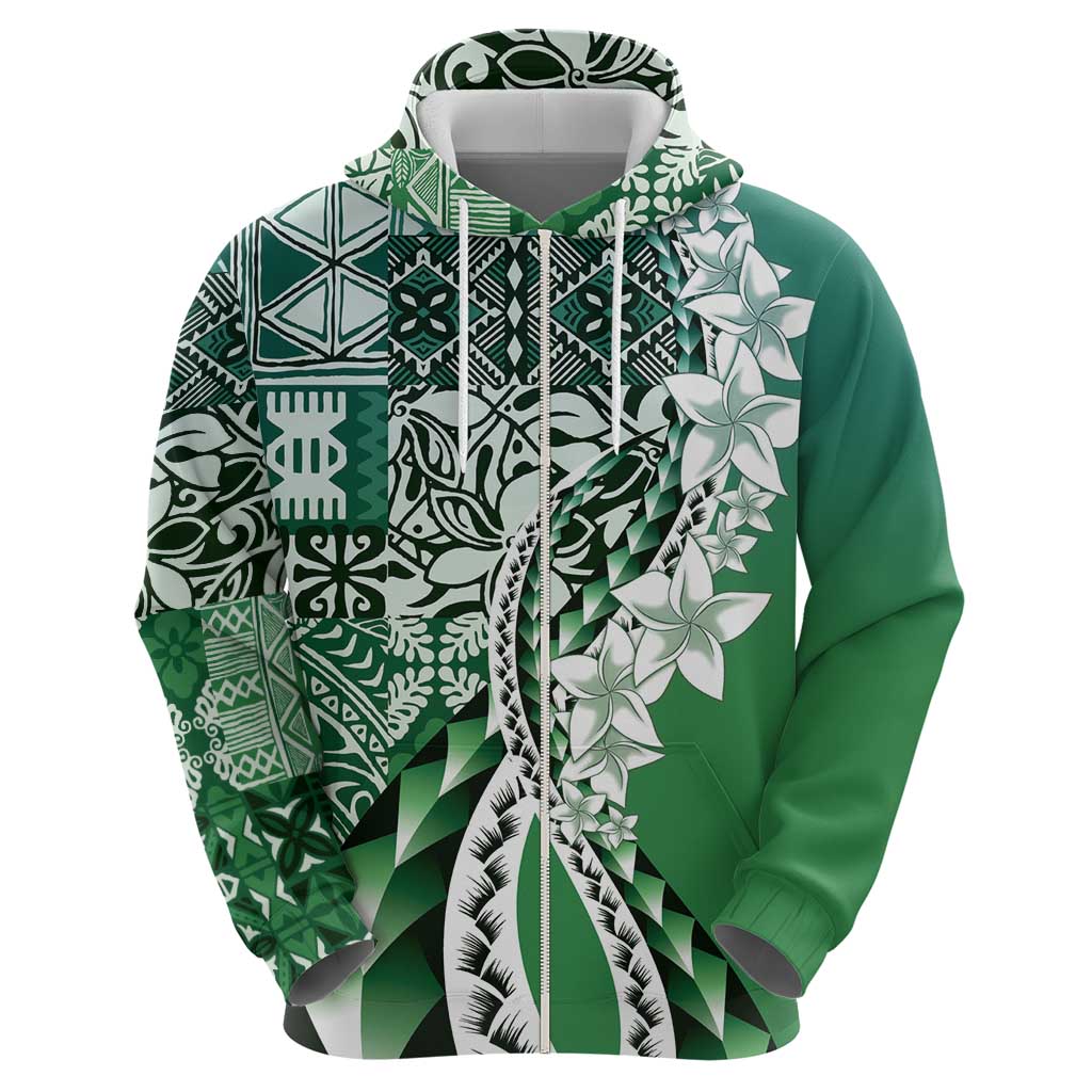 Aloha Vintage Plumeria Hawaiian Tapa Pattern Hoodie Green Hawaiian Tapa Pattern - Polynesian Pride