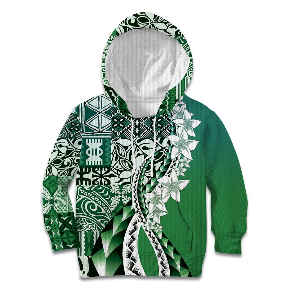 Aloha Vintage Plumeria Hawaiian Tapa Pattern Kid Hoodie Green Hawaiian Tapa Pattern - Polynesian Pride