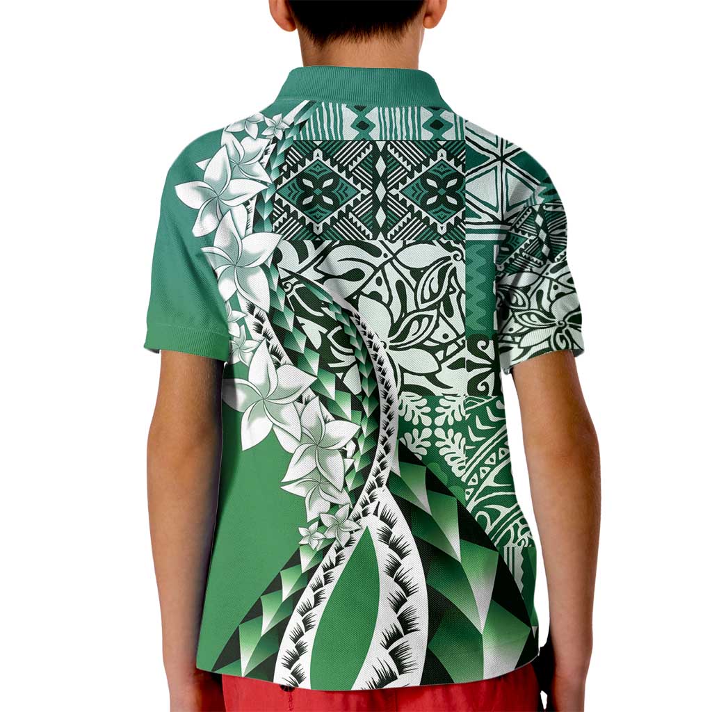 Aloha Vintage Plumeria Hawaiian Tapa Pattern Kid Polo Shirt Green Hawaiian Tapa Pattern - Polynesian Pride