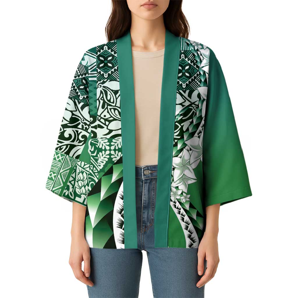 Aloha Vintage Plumeria Hawaiian Tapa Pattern Kimono Green Hawaiian Tapa Pattern - Polynesian Pride
