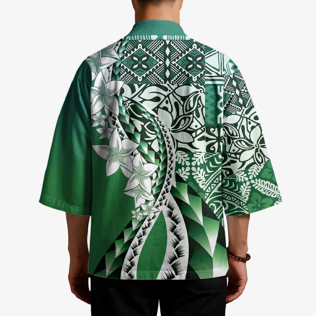 Aloha Vintage Plumeria Hawaiian Tapa Pattern Kimono Green Hawaiian Tapa Pattern - Polynesian Pride